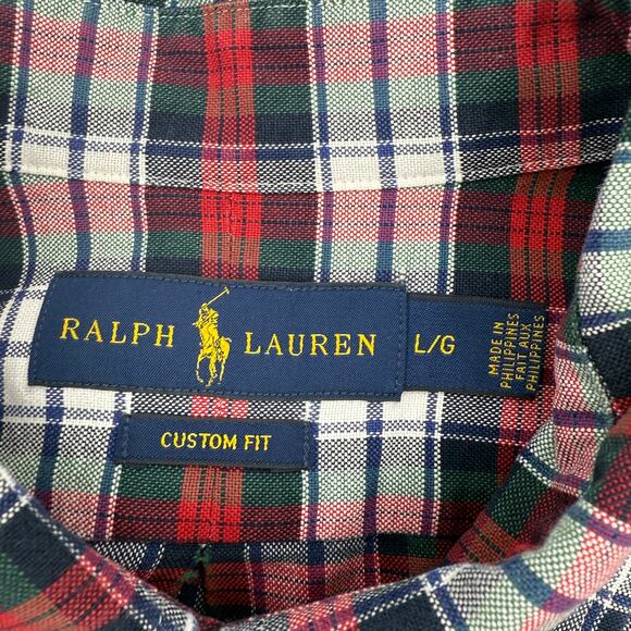 RALPH LAUREN Mens Cotton Button Down Plaid Shirt Size L Long Sleeve Relaxed - Picture 4 of 9